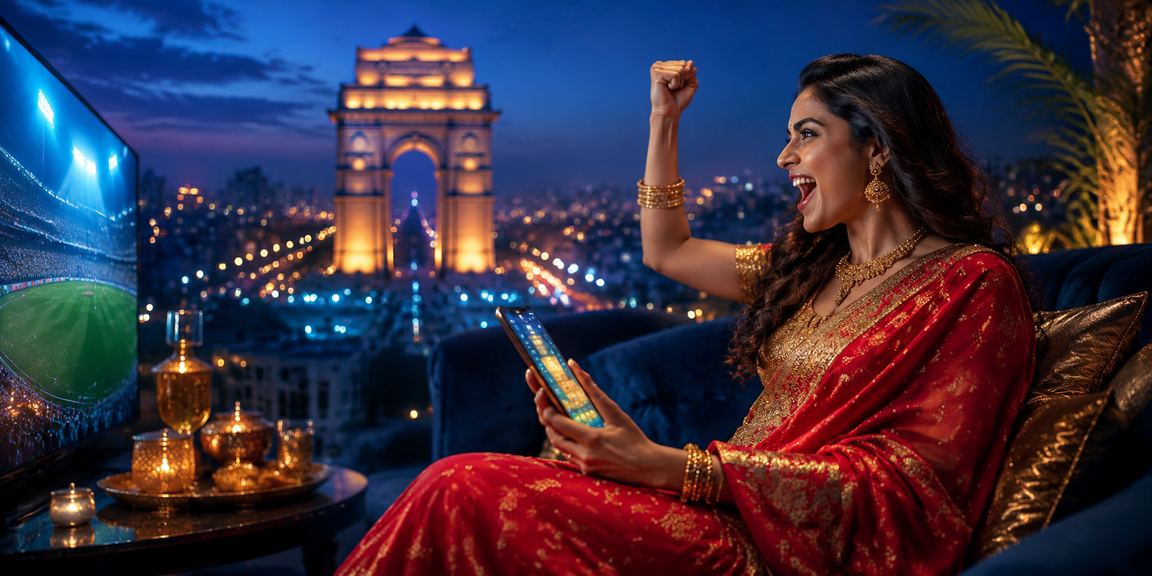 Delhi India Gate with mobile payment in saree