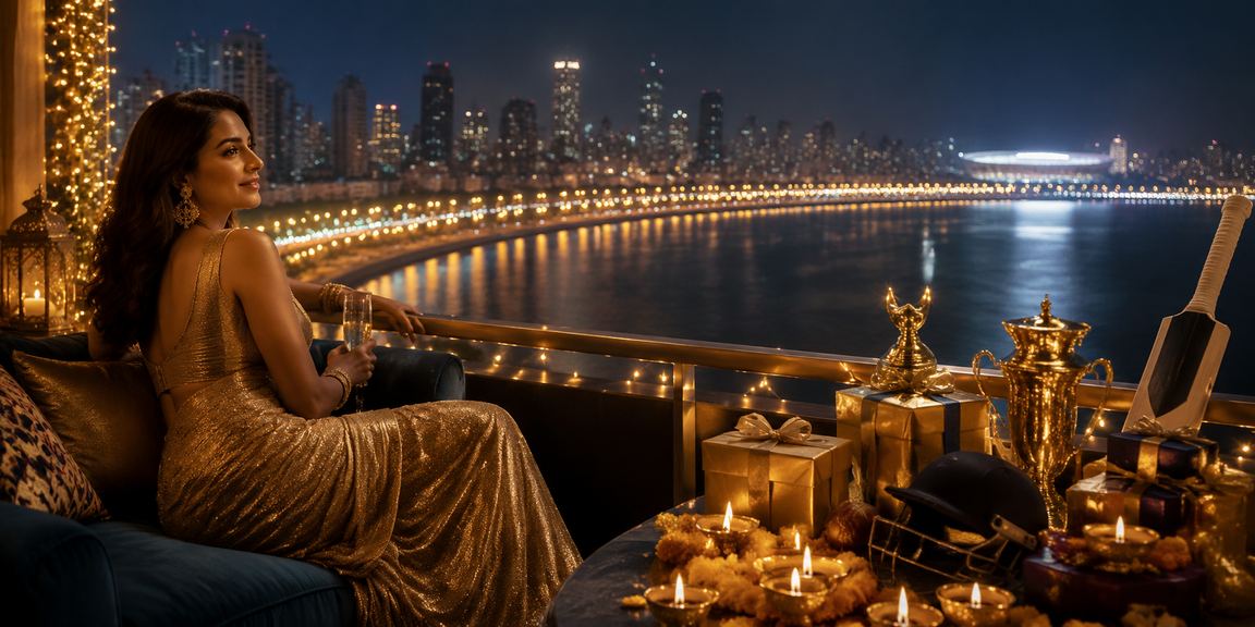 People enjoying cricket betting at Mumbai Marine Drive during Diwali festival